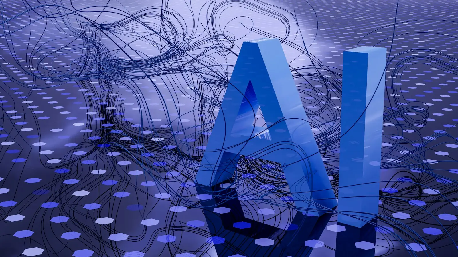 Abstract 3D AI letters representing artificial intelligence and generative AI